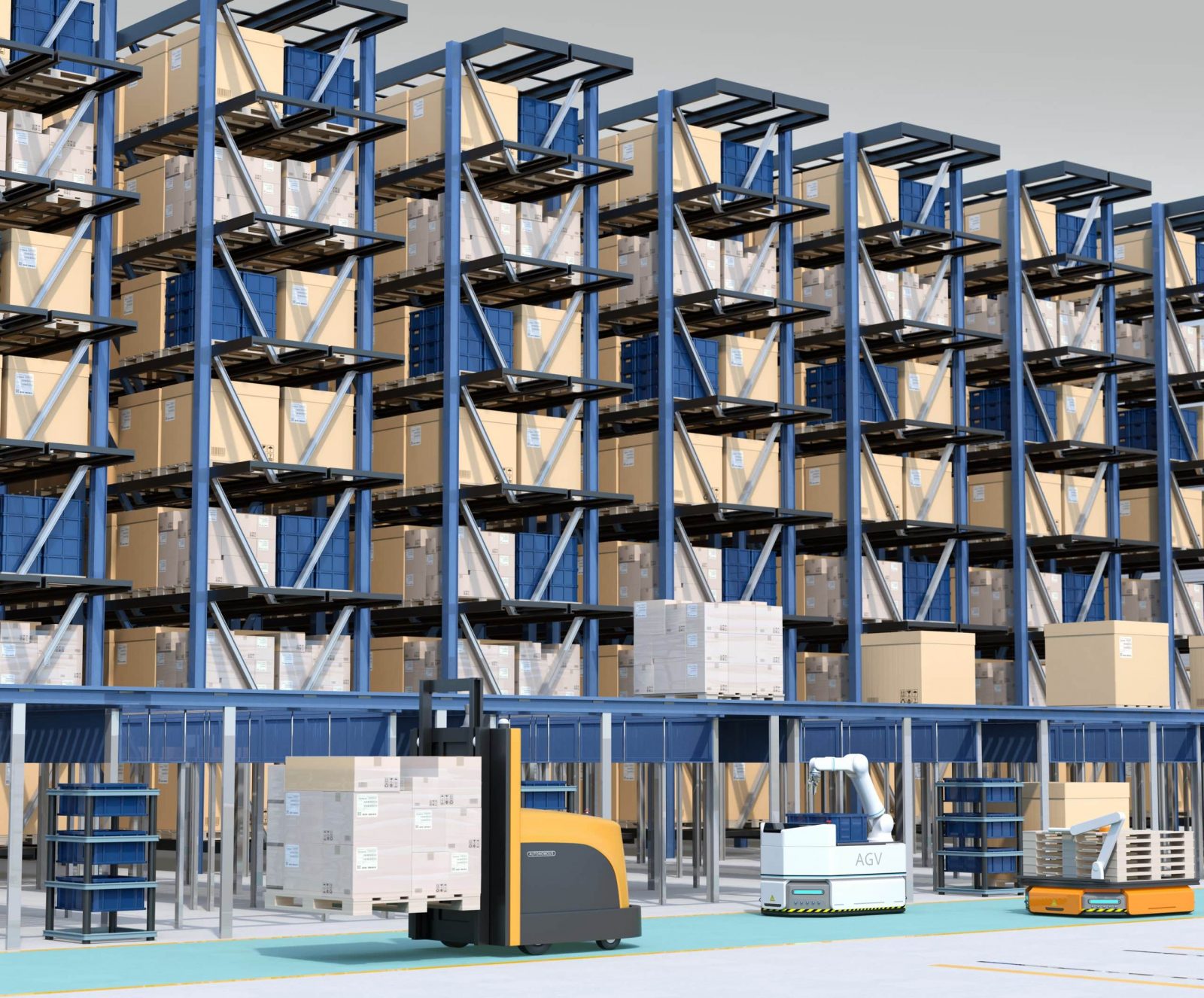 AGVs in Warehouse Rendering