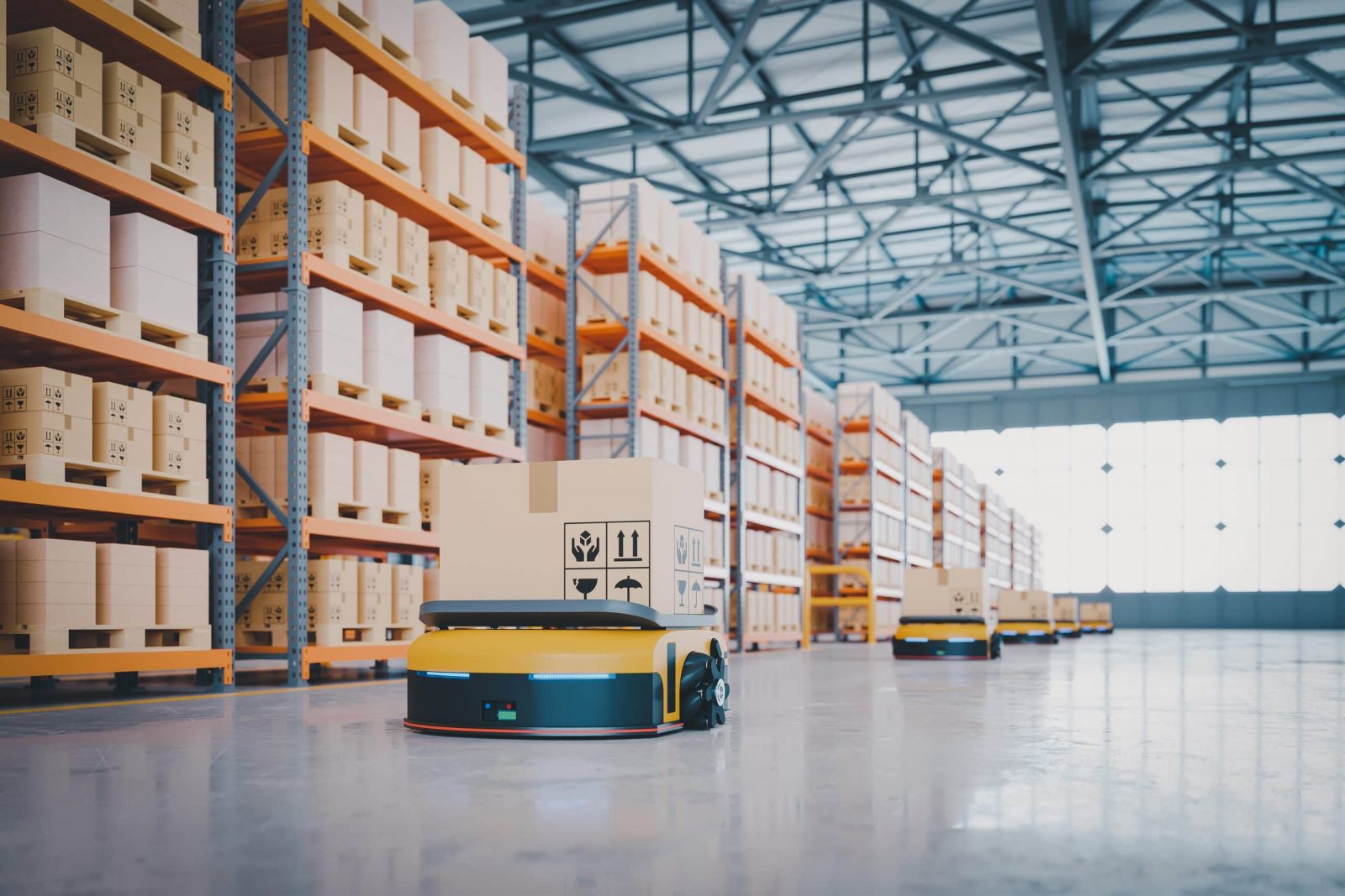 Widely used parcel sorting robot system using AGV with tilt tray