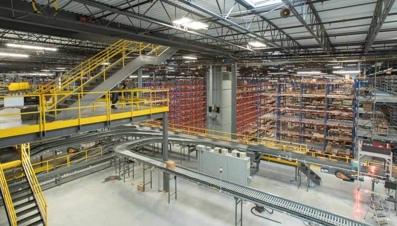 motorized conveyor system in retail distribution center