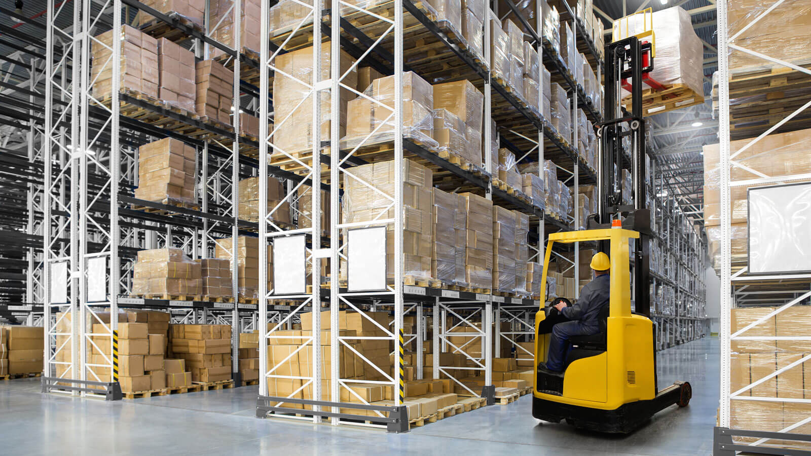 Warehouse Forklift Raising Pallet
